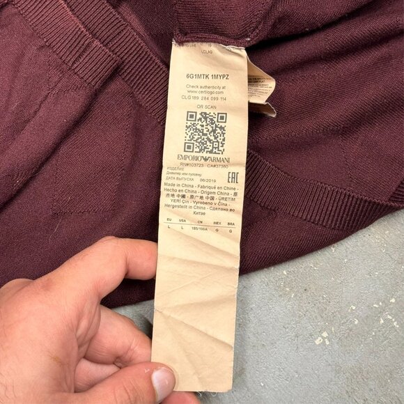 Emporio Armani Knit Sweater Crewneck Red Lightweight Cotton Large - Picture 8 of 9